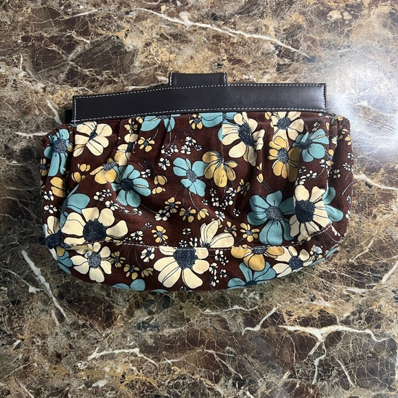 Miche Brown Floral Clutch with Teal & Yellow Flowers - Picture 2 of 3